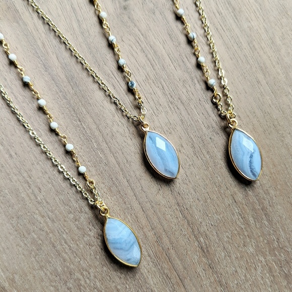 Estrella & Luna Jewelry - 🍁LAST 1🍁 Blue Agate 14k Gold Plate Necklace